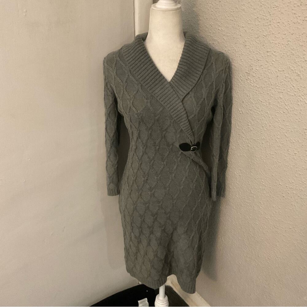 Calvin Klein Gray Cable Knit Shift Sweater Dress S Winter Cozycore Corporate
